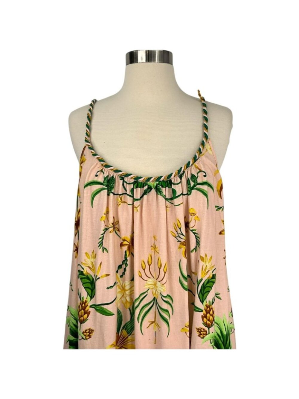 FARM Rio Pink Botanical Beauty Lenzing Ecovero Euroflax Maxi Dress Womens M READ - Picture 2 of 16